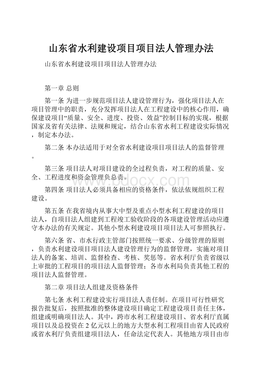 山东省水利建设项目项目法人管理办法.docx_第1页