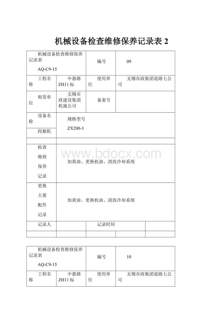 机械设备检查维修保养记录表 2.docx_第1页