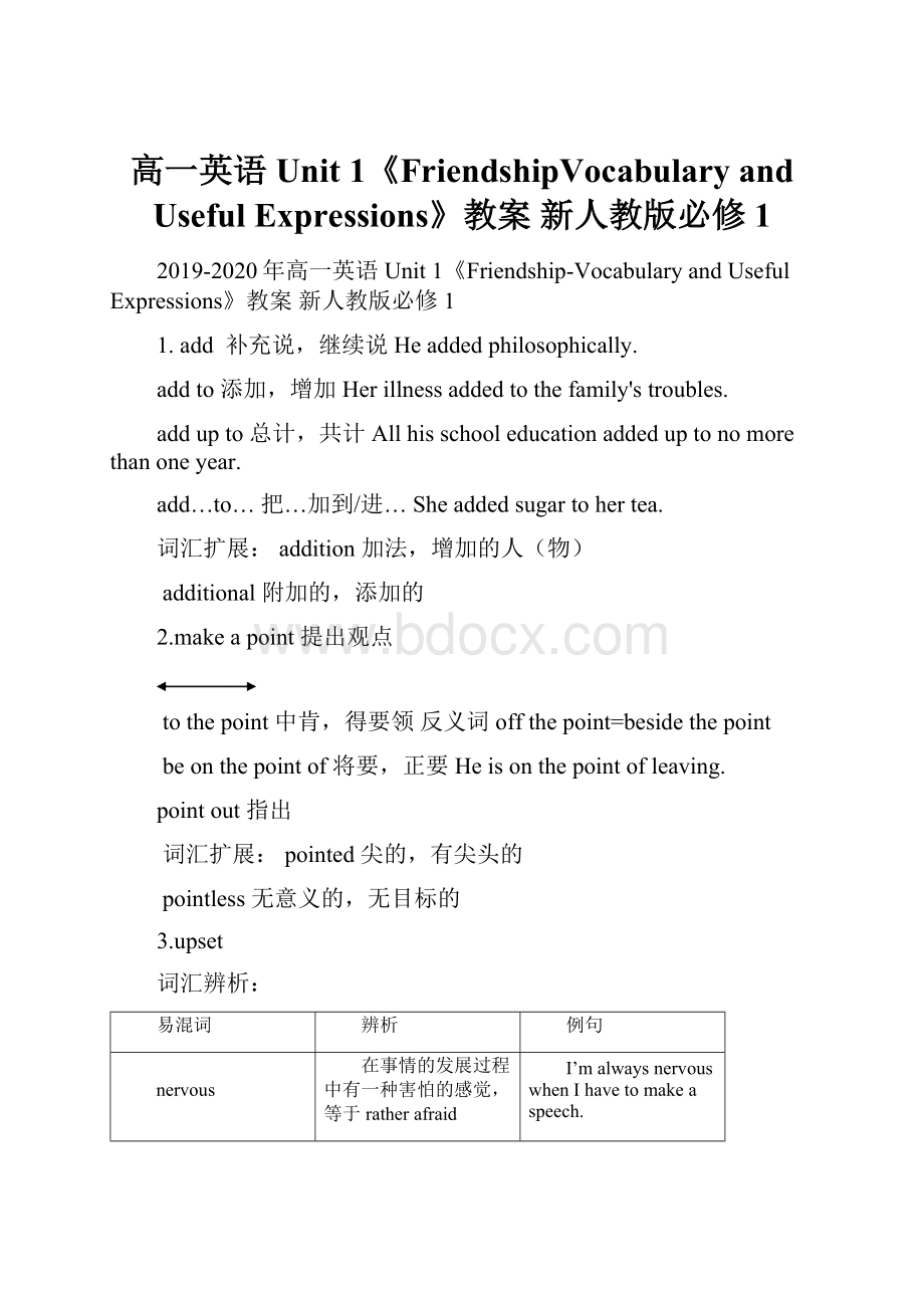 高一英语 Unit 1《FriendshipVocabulary and Useful Expressions》教案 新人教版必修1.docx_第1页