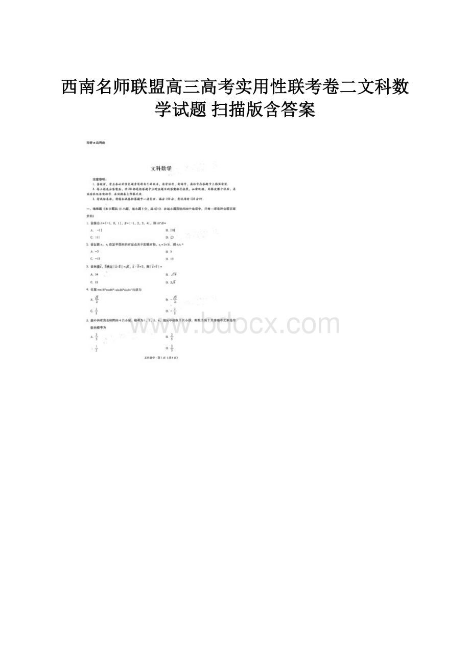 西南名师联盟高三高考实用性联考卷二文科数学试题 扫描版含答案.docx