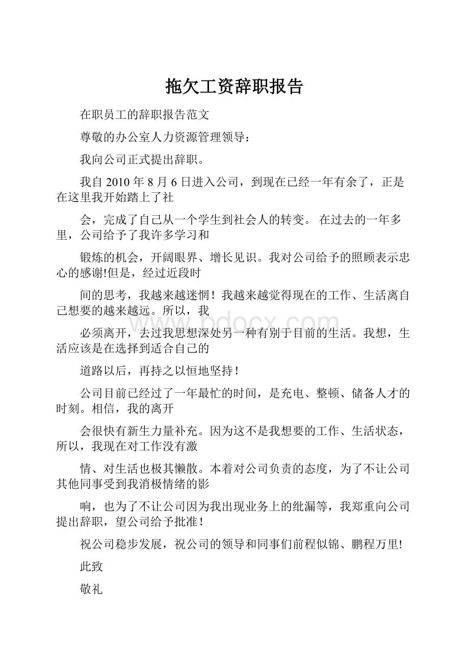 拖欠工资辞职报告.docx