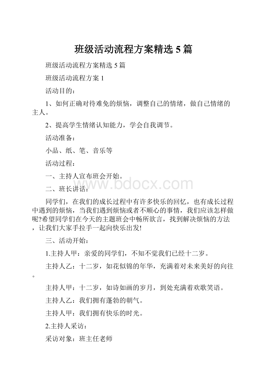 班级活动流程方案精选5篇.docx