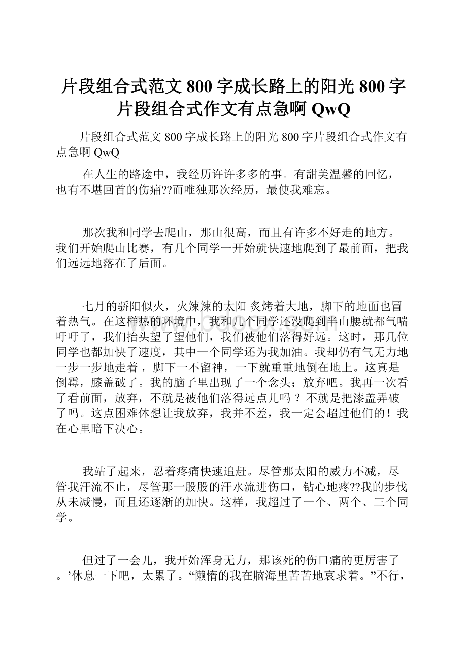 片段组合式范文800字成长路上的阳光800字片段组合式作文有点急啊QwQ.docx_第1页