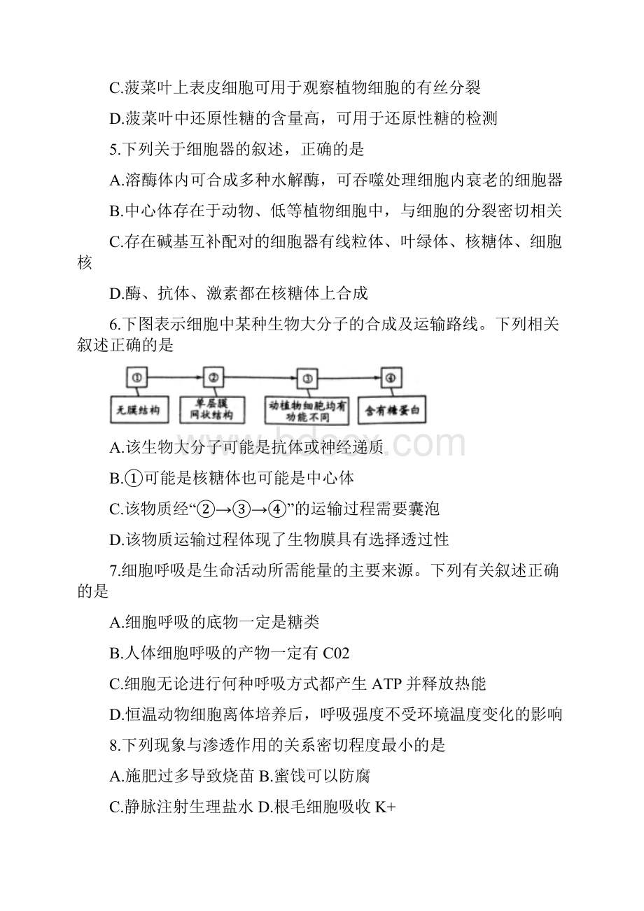 山东省潍坊市届高三上学期期末考试生物试题含答案.docx_第2页