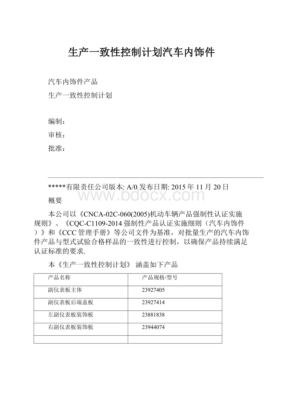 生产一致性控制计划汽车内饰件.docx_第1页