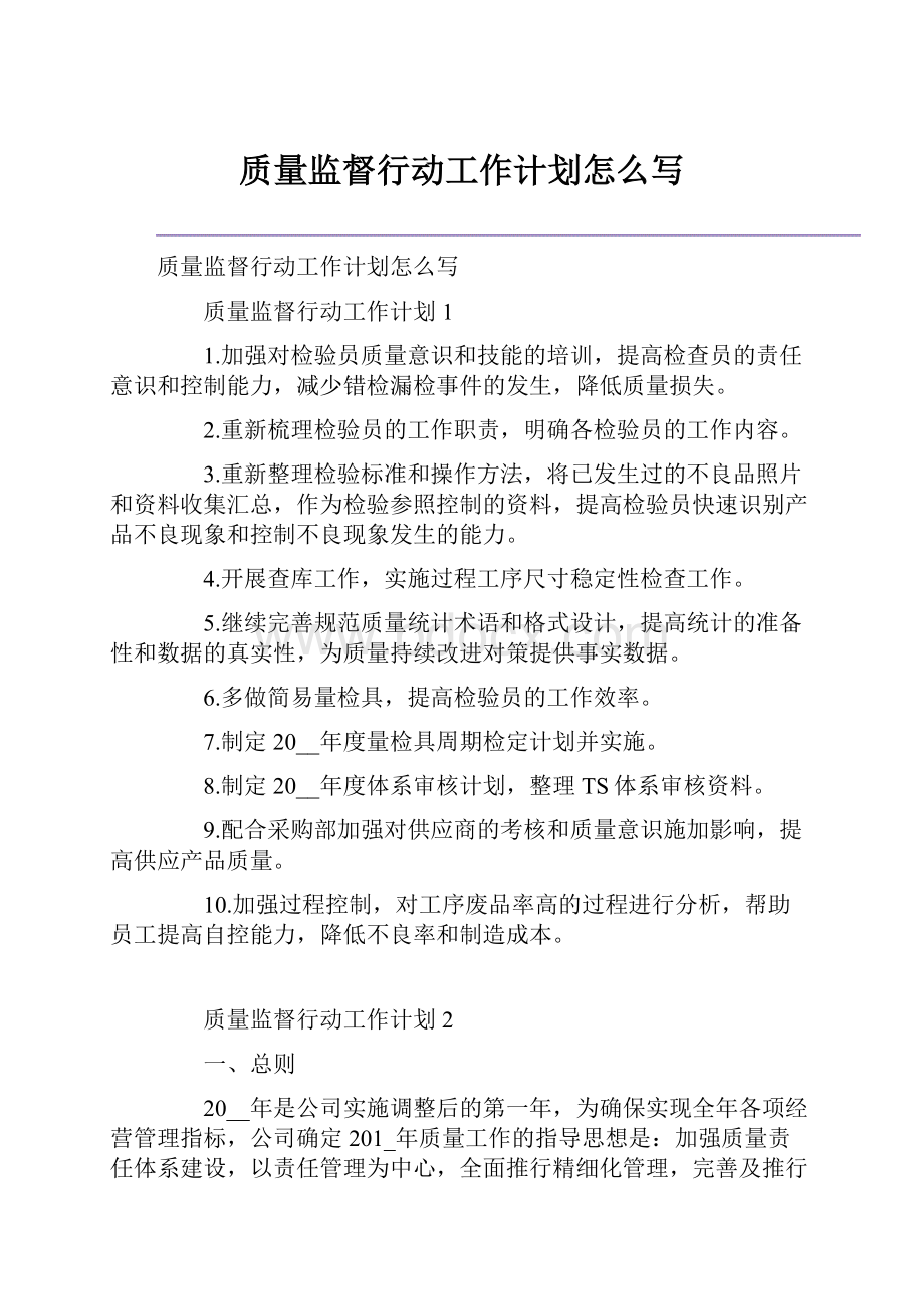 质量监督行动工作计划怎么写.docx_第1页