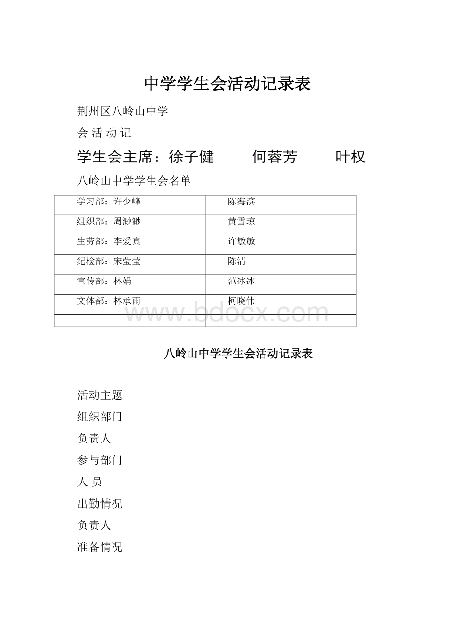 中学学生会活动记录表.docx