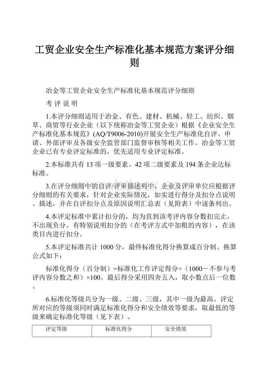 工贸企业安全生产标准化基本规范方案评分细则.docx_第1页