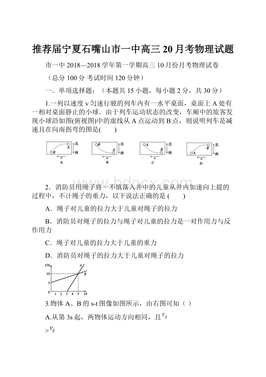 推荐届宁夏石嘴山市一中高三20月考物理试题.docx