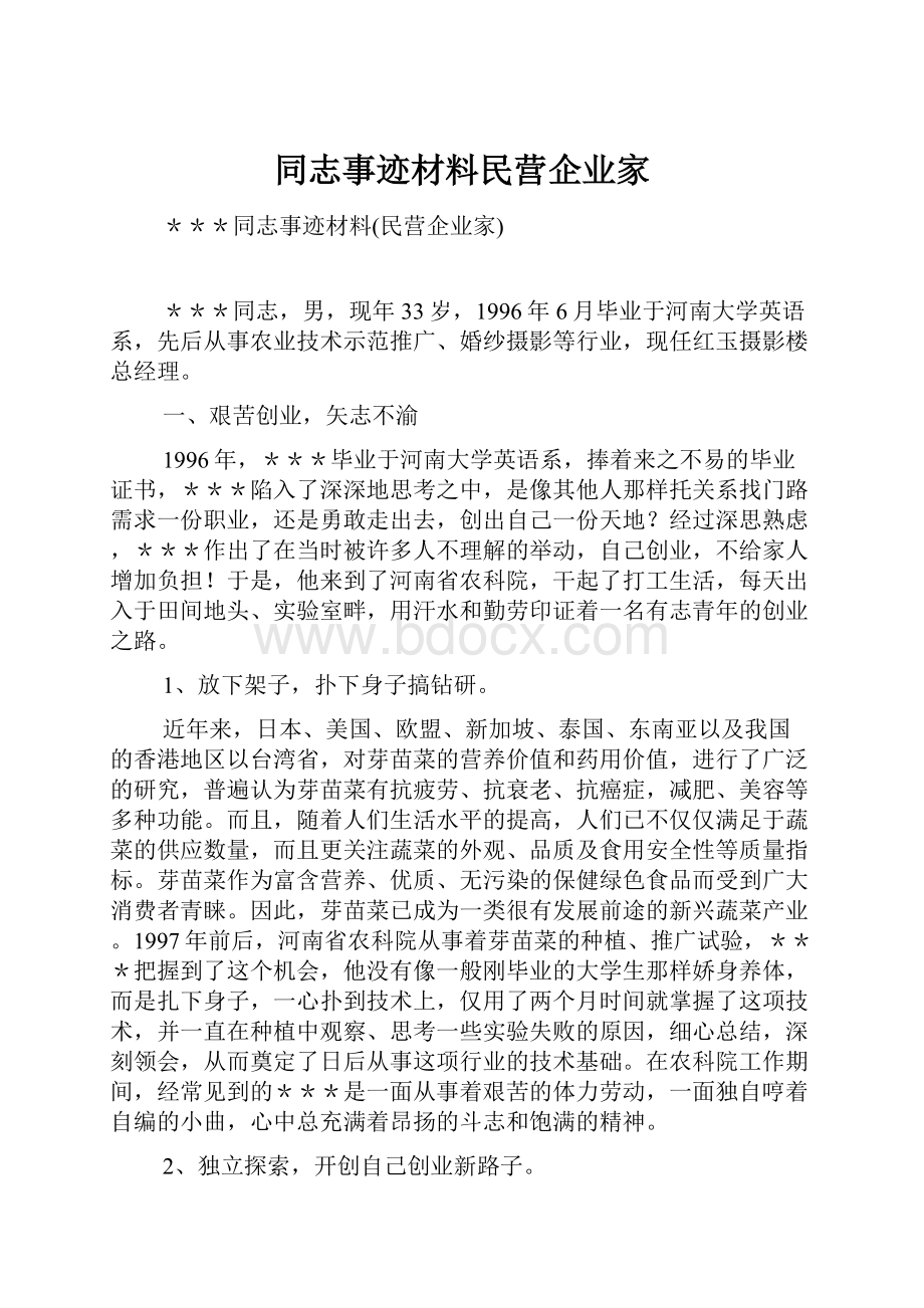 同志事迹材料民营企业家.docx