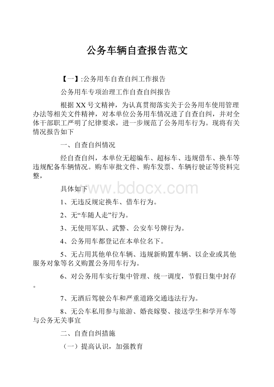 公务车辆自查报告范文.docx