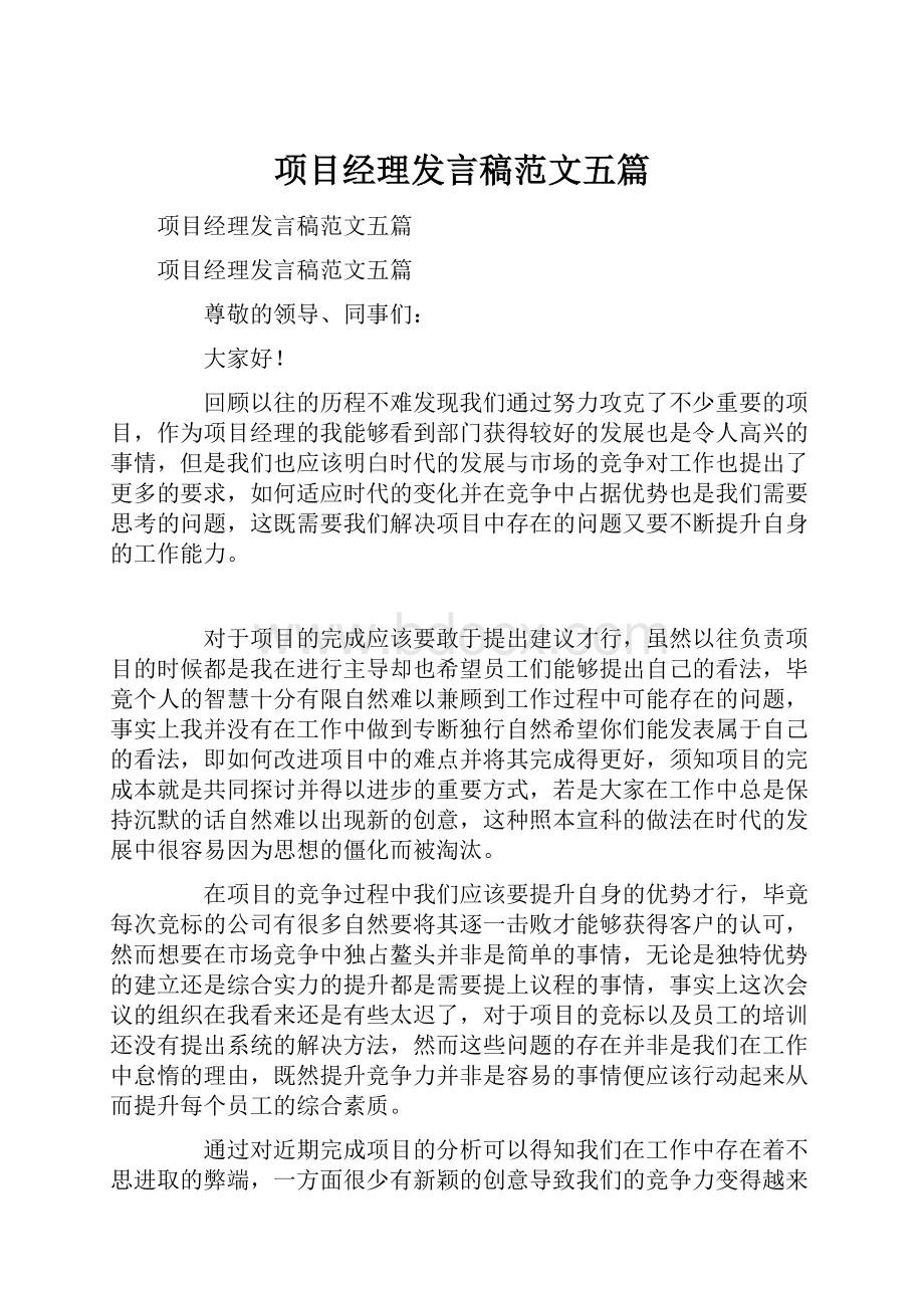 项目经理发言稿范文五篇.docx