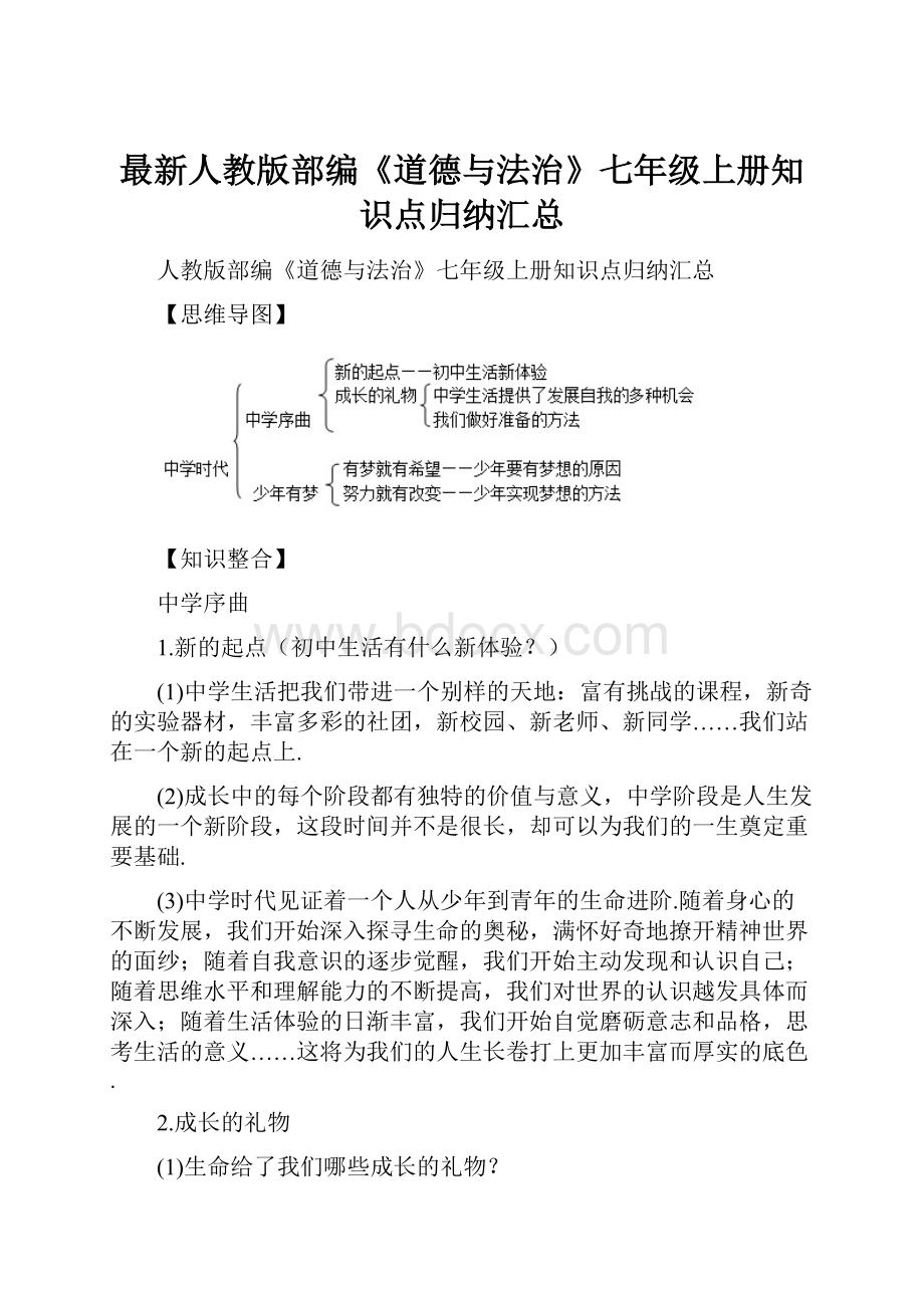 最新人教版部编《道德与法治》七年级上册知识点归纳汇总.docx_第1页