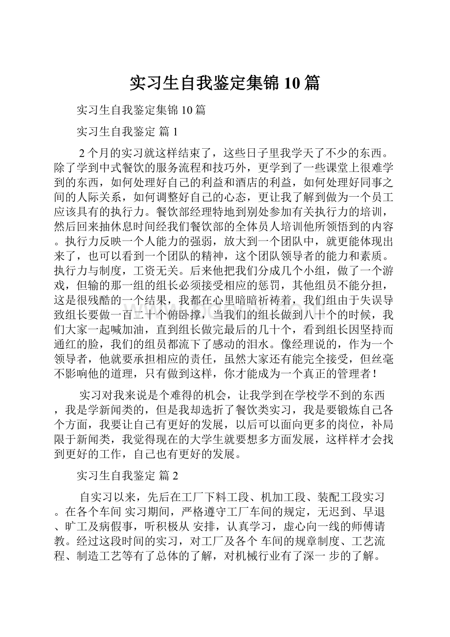 实习生自我鉴定集锦10篇.docx