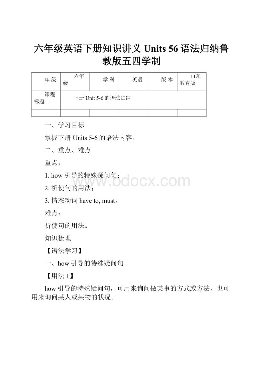 六年级英语下册知识讲义Units 56语法归纳鲁教版五四学制.docx_第1页