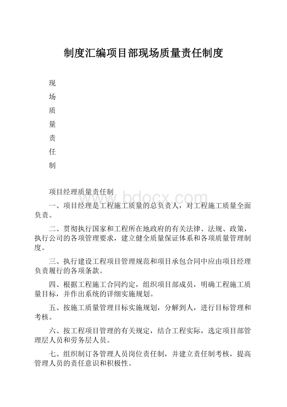 制度汇编项目部现场质量责任制度.docx