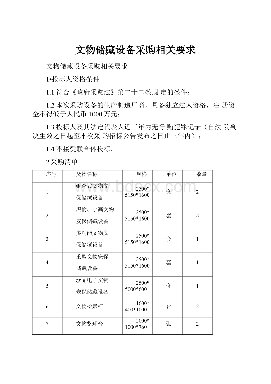 文物储藏设备采购相关要求.docx