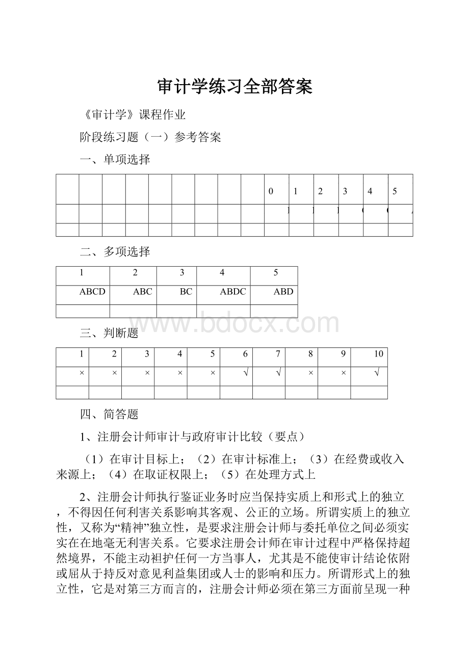 审计学练习全部答案.docx