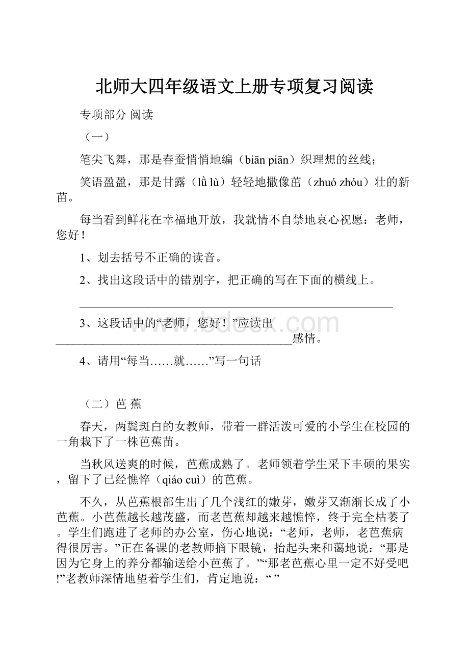 北师大四年级语文上册专项复习阅读.docx