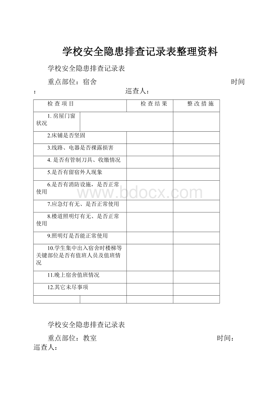 学校安全隐患排查记录表整理资料.docx_第1页