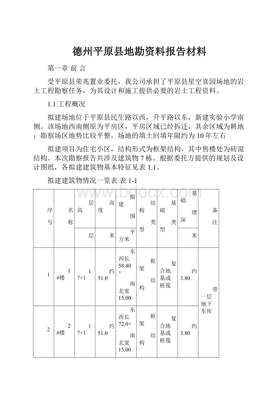 德州平原县地勘资料报告材料.docx