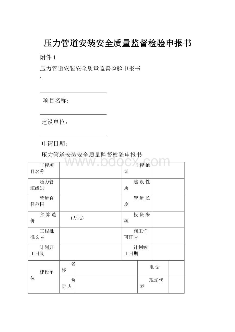 压力管道安装安全质量监督检验申报书.docx