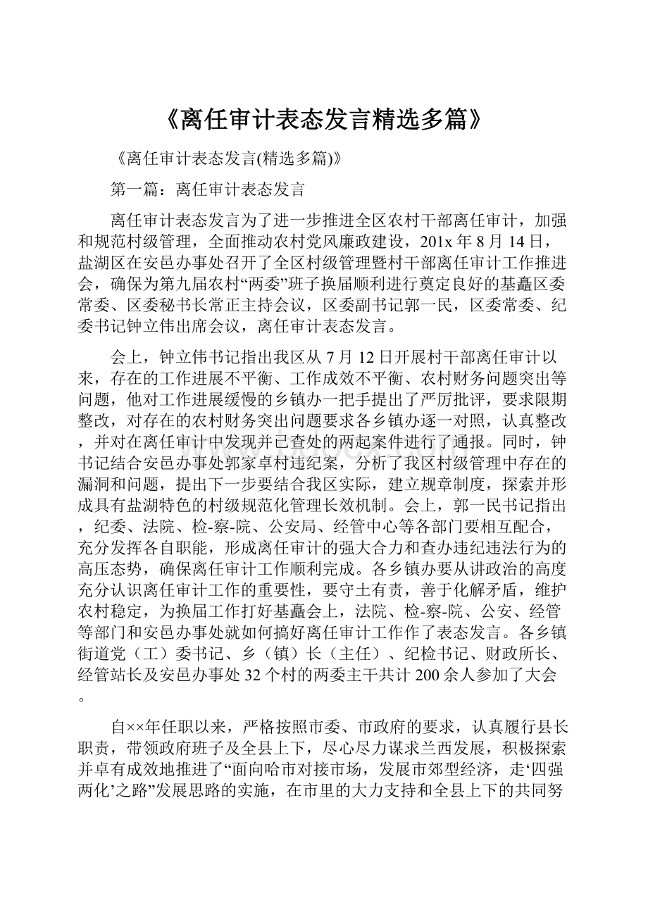 《离任审计表态发言精选多篇》.docx