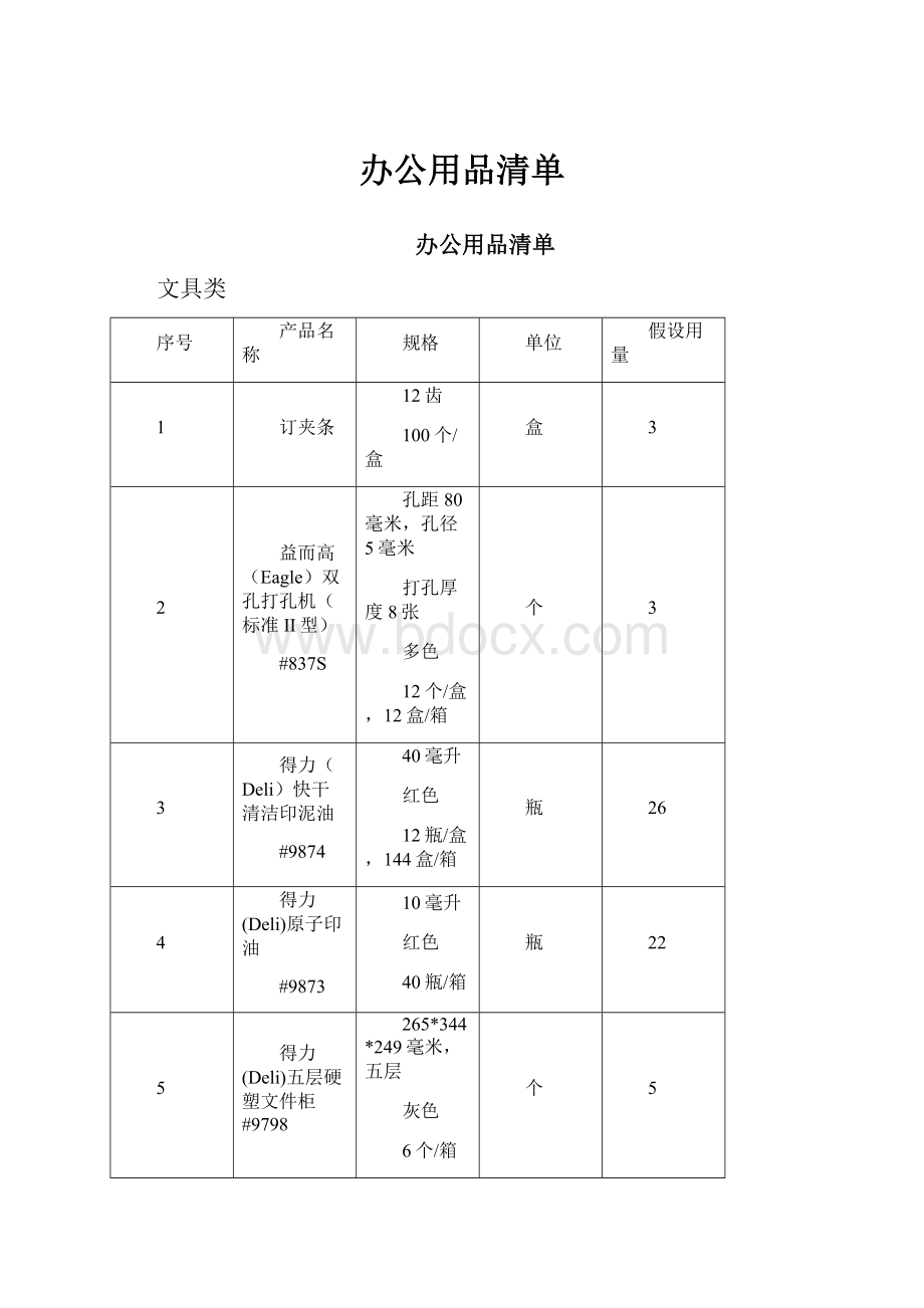 办公用品清单.docx