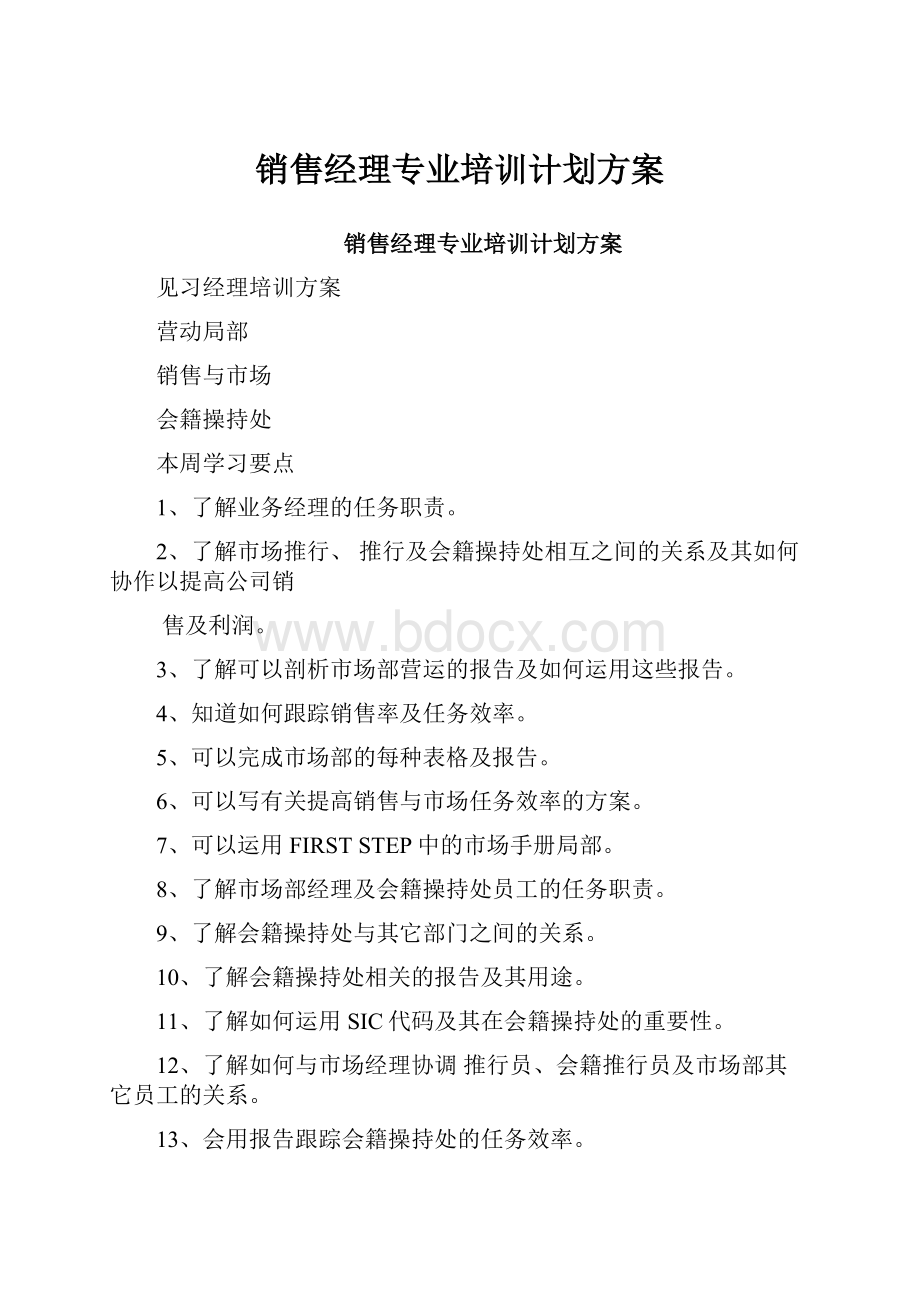 销售经理专业培训计划方案.docx_第1页