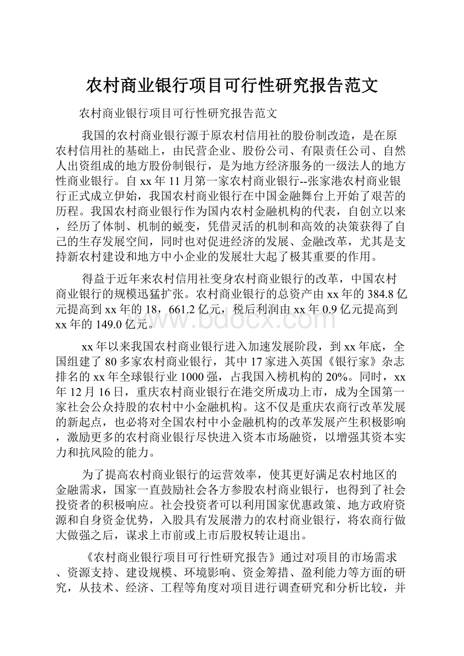 农村商业银行项目可行性研究报告范文.docx_第1页