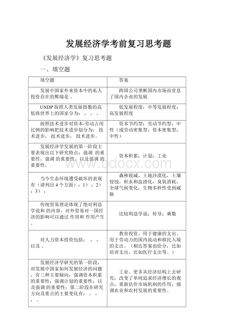 发展经济学考前复习思考题.docx