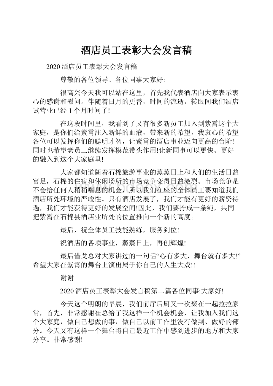 酒店员工表彰大会发言稿.docx