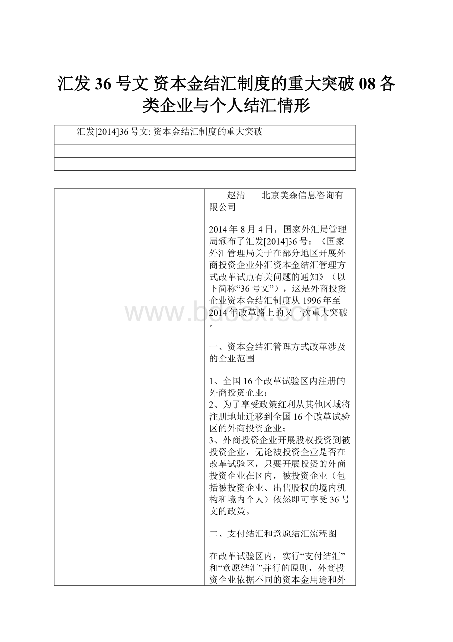 汇发36号文 资本金结汇制度的重大突破08各类企业与个人结汇情形.docx_第1页