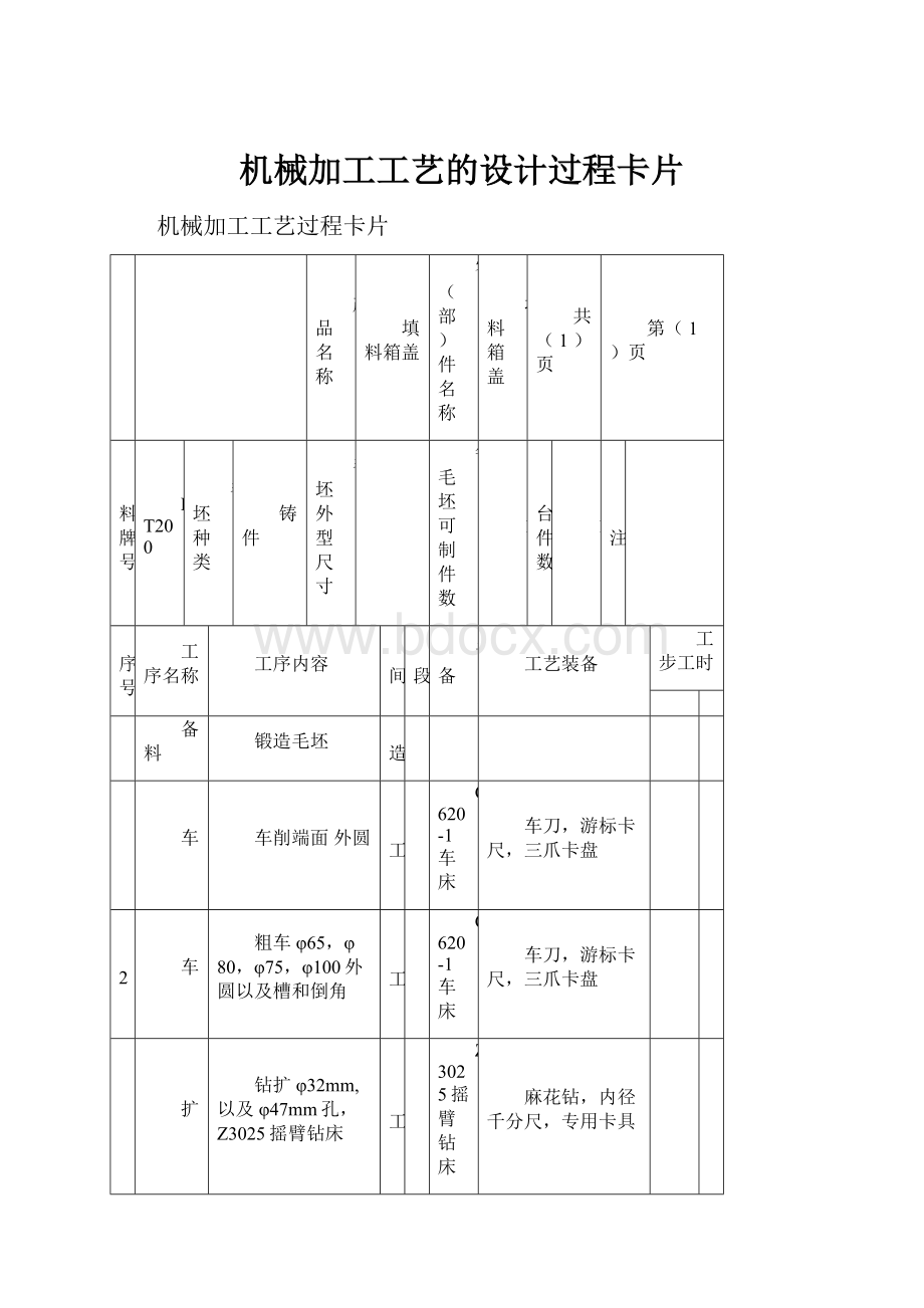 机械加工工艺的设计过程卡片.docx_第1页