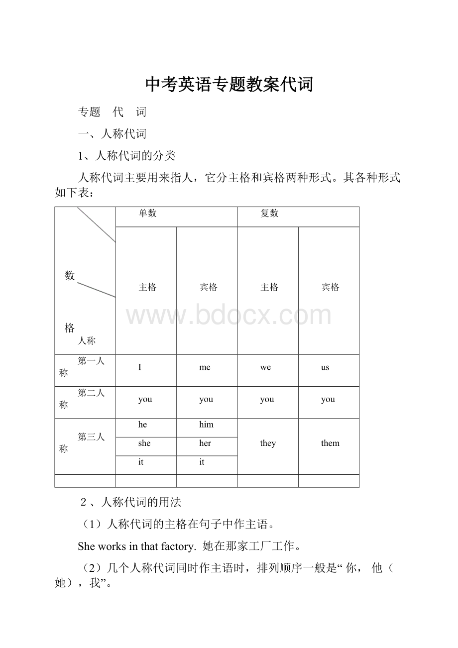 中考英语专题教案代词.docx_第1页