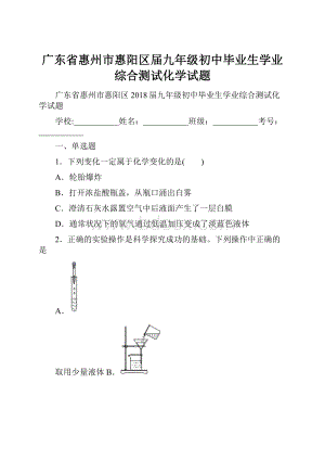 广东省惠州市惠阳区届九年级初中毕业生学业综合测试化学试题.docx