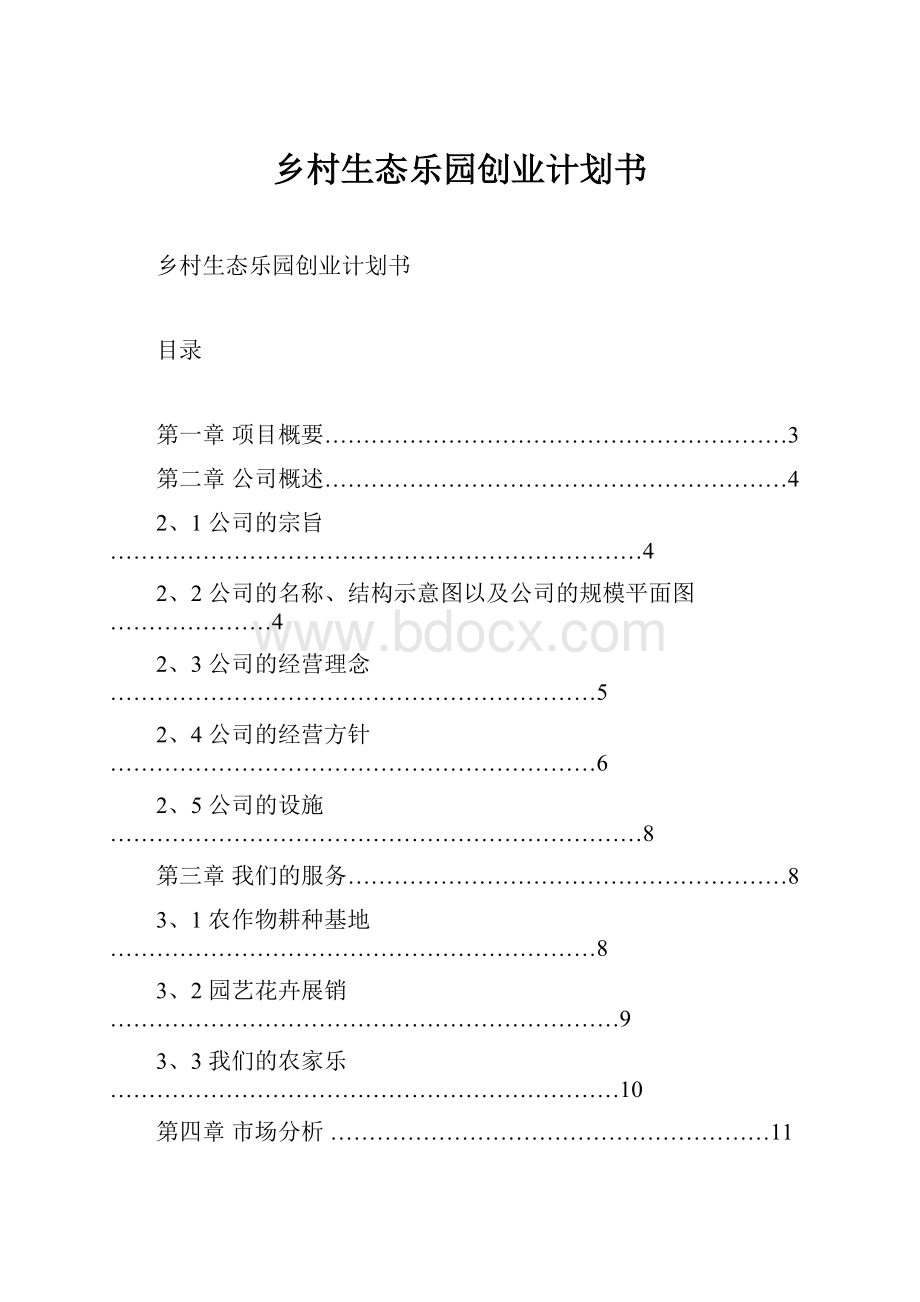 乡村生态乐园创业计划书.docx