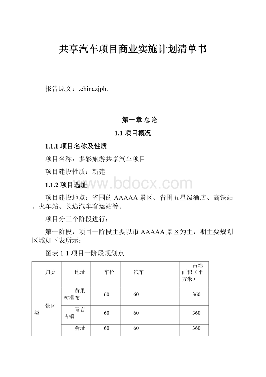 共享汽车项目商业实施计划清单书.docx