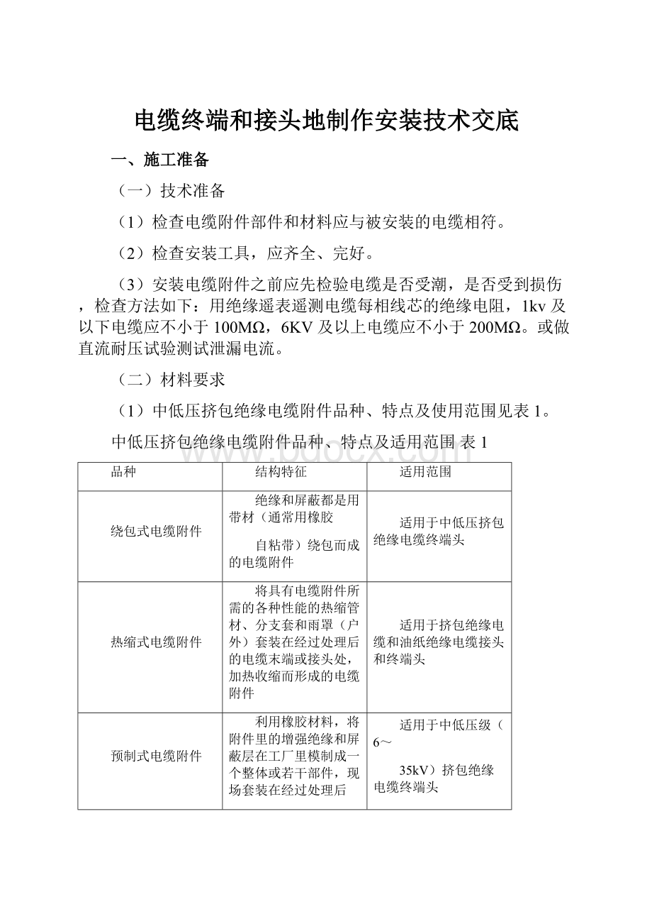 电缆终端和接头地制作安装技术交底.docx_第1页