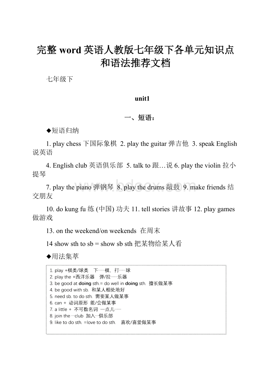 完整word英语人教版七年级下各单元知识点和语法推荐文档.docx