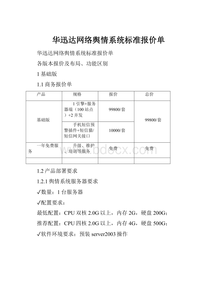 华迅达网络舆情系统标准报价单.docx_第1页