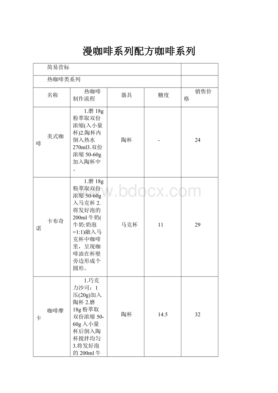 漫咖啡系列配方咖啡系列.docx