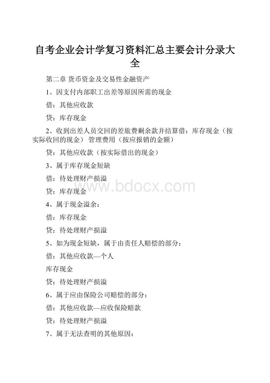 自考企业会计学复习资料汇总主要会计分录大全.docx