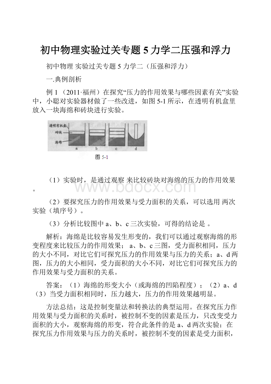 初中物理实验过关专题5力学二压强和浮力.docx