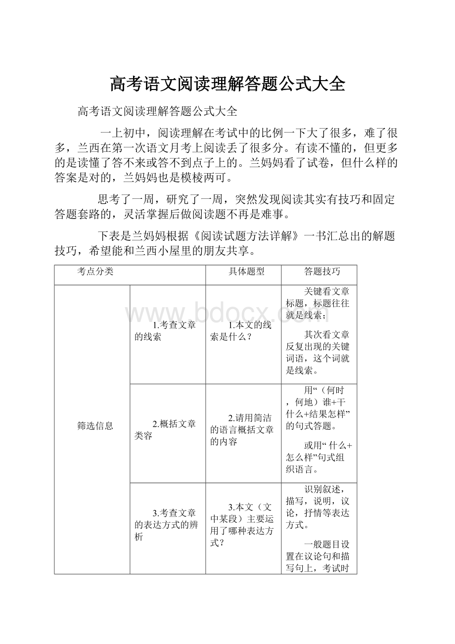 高考语文阅读理解答题公式大全.docx