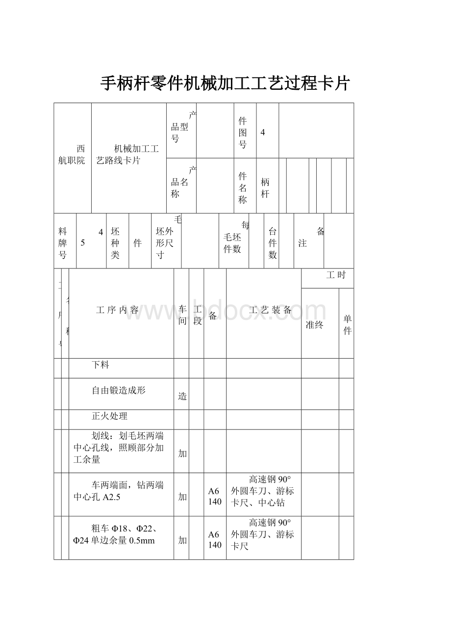 手柄杆零件机械加工工艺过程卡片.docx