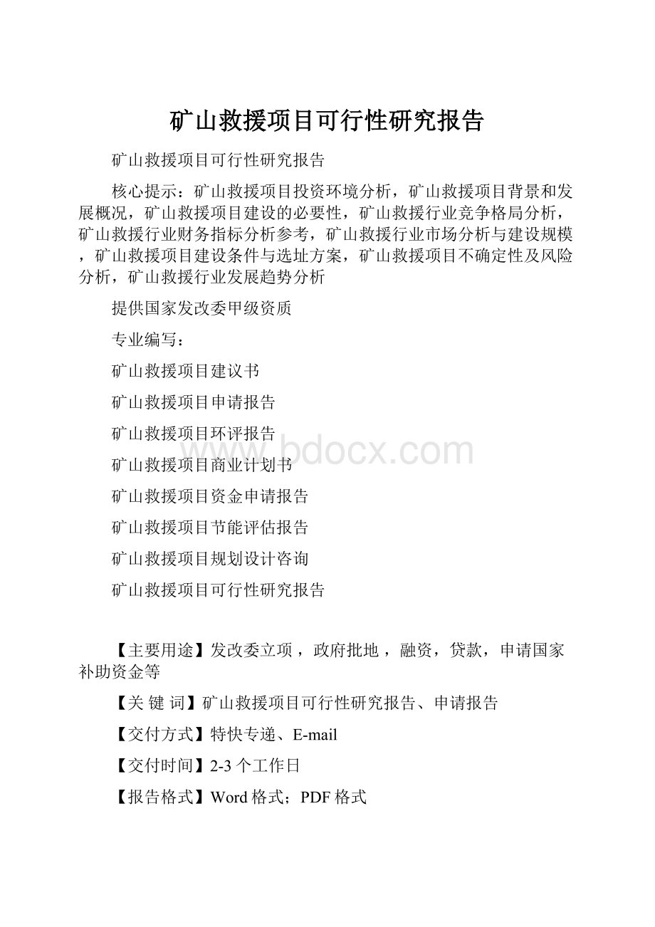 矿山救援项目可行性研究报告.docx_第1页