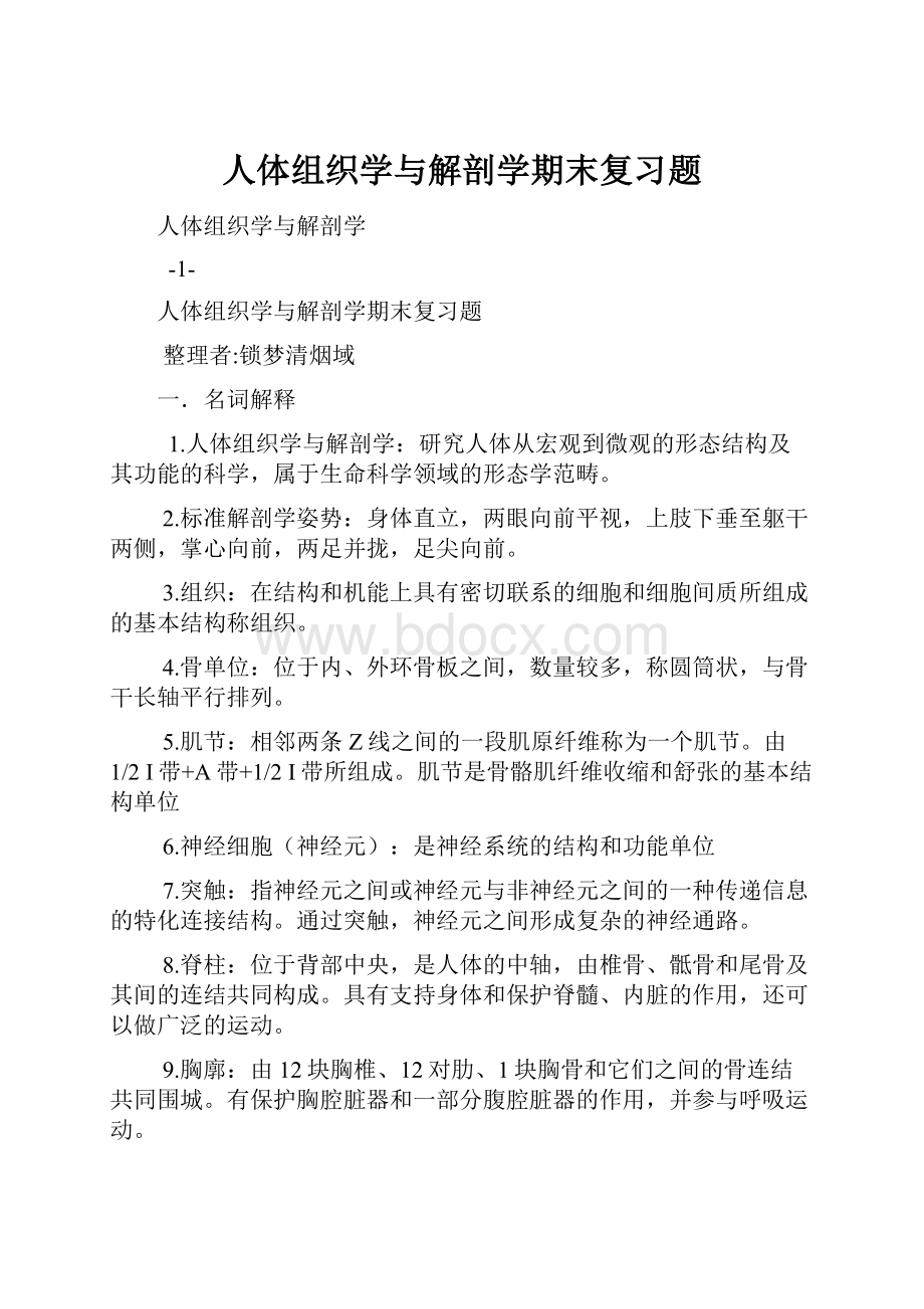 人体组织学与解剖学期末复习题.docx