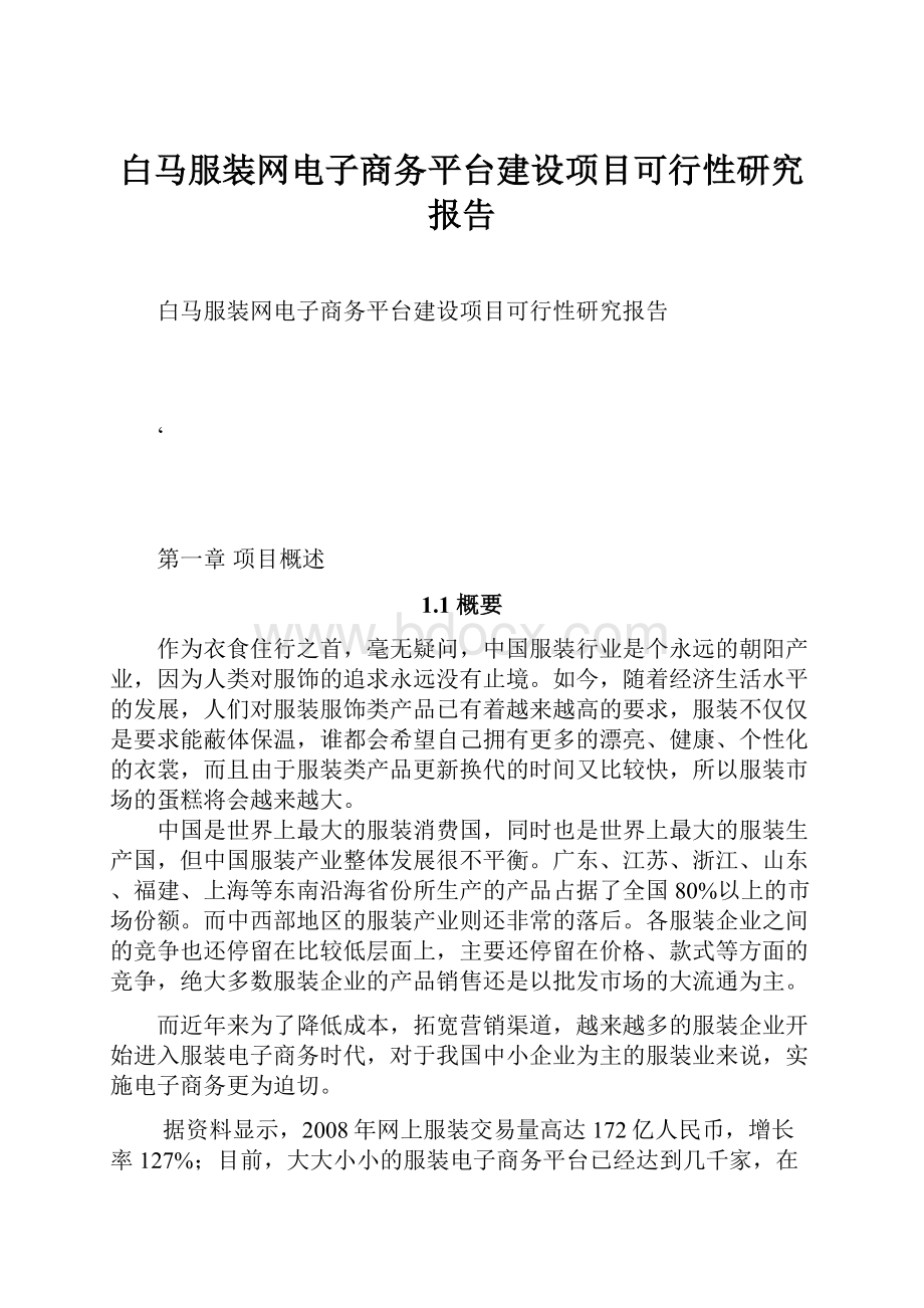 白马服装网电子商务平台建设项目可行性研究报告.docx