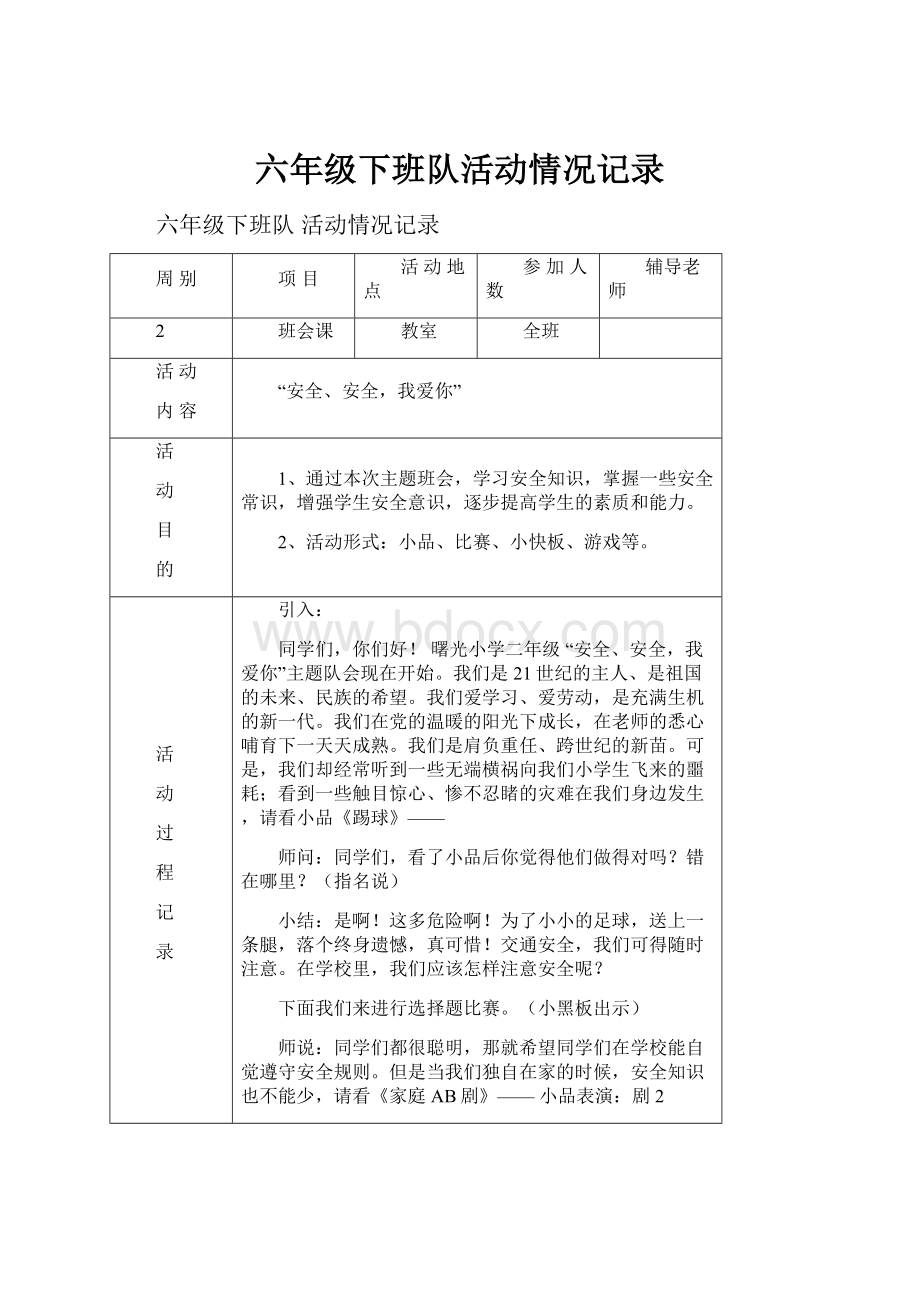 六年级下班队活动情况记录.docx_第1页